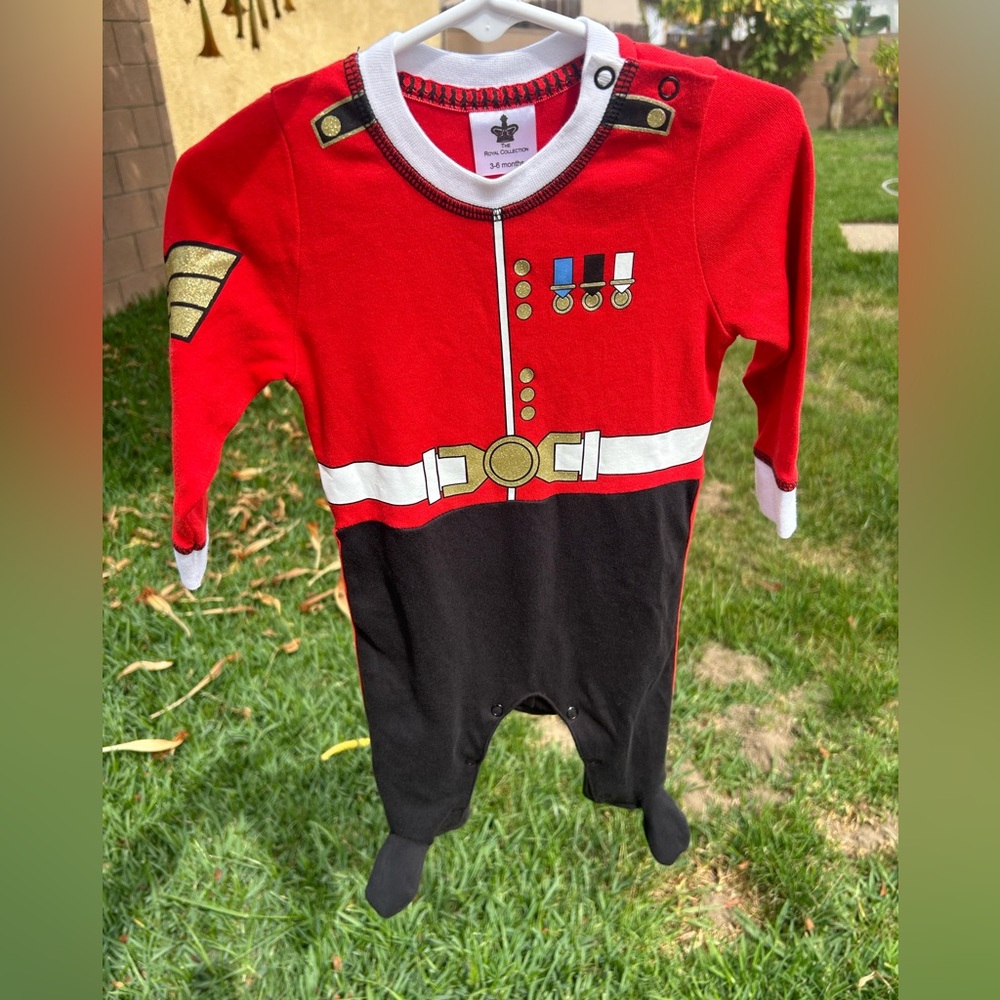 Kids Red and Black Footed One-Piece Pajama - Military Medals Print